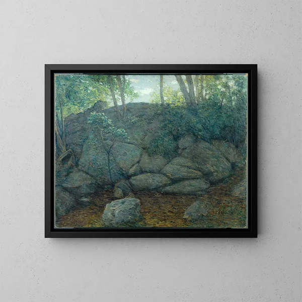 Rochers en forêt - Julian Alden Weir — kehystetty taideteos seinällä