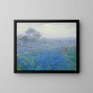 Eräänä pilvisenä päivänä, sinililjoja San Antonion lähellä, Texas - Julian Onderdonk — kehystetty taideteos seinällä