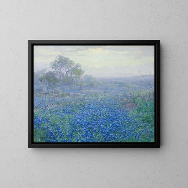 Eräänä pilvisenä päivänä, sinililjoja San Antonion lähellä, Texas - Julian Onderdonk — kehystetty taideteos seinällä