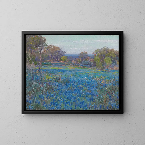Un kenttä sinililjoja auringonpaisteen alla - Julian Onderdonk — kehystetty taideteos seinällä