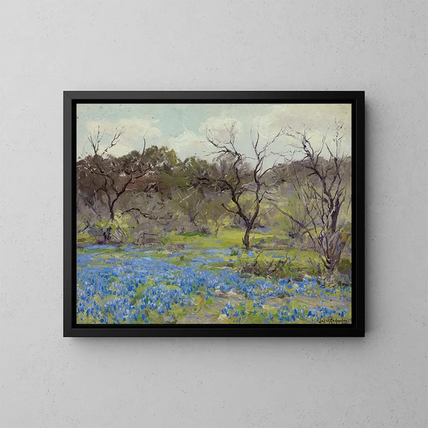 Varhainen kevät, Bluebonnets ja Mesquite - Julian Onderdonk — kehystetty taideteos seinällä