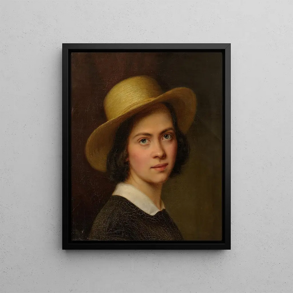 Autoportrait avec un chapeau de paille - Julie Wilhelmine Hagen-Schwarz — kehystetty taideteos seinällä
