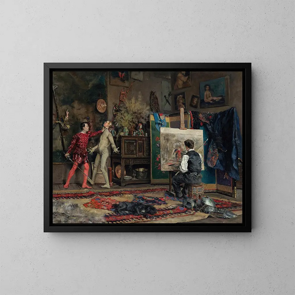Taiteilijan ateljeessa - Julius LeBlanc Stewart — kehystetty taideteos seinällä