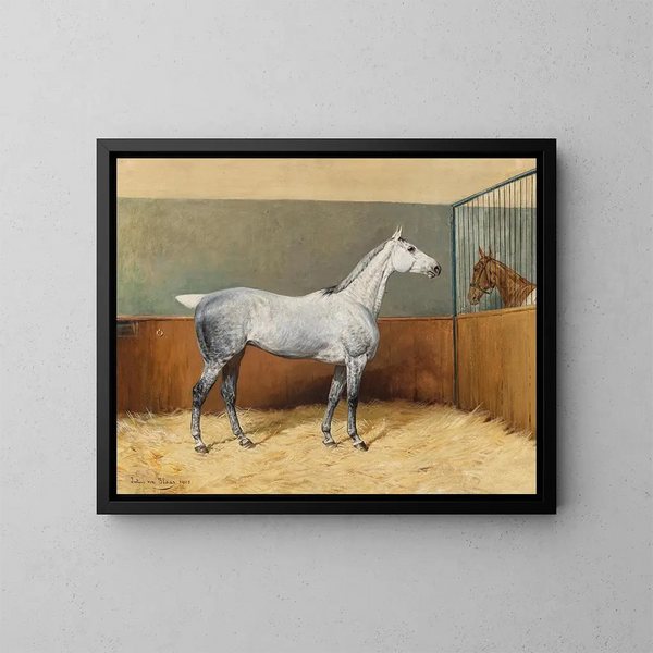 Un cheval gris tacheté - Julius von Blaas — kehystetty taideteos seinällä