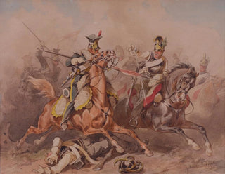 Escarmouche entre des lanciers de la Légion de la Vistule et des cuirassiers russes - Juliusz Kossak — näkymä teoksesta