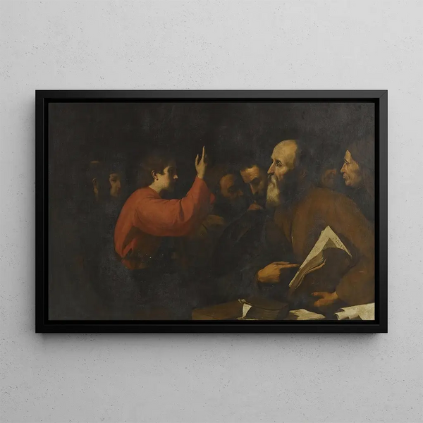 Kristus oppineiden keskellä temppelissä - Jusepe de Ribera — kehystetty taideteos seinällä