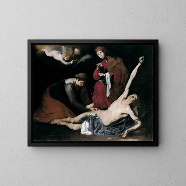 Pyhien naisten hoitama Pyhä Sebastian - Jusepe de Ribera — kehystetty taideteos seinällä
