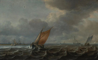 Justus de Verwer - Ships on the Haarlemmermeer with additional vessels in the distance.webp
