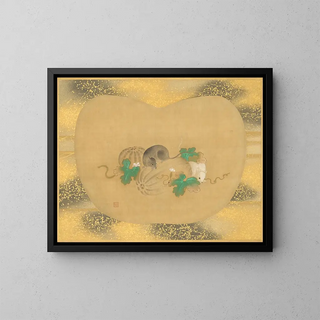 Gourd et souris - Kanō Tsunenobu — kehystetty taideteos seinällä