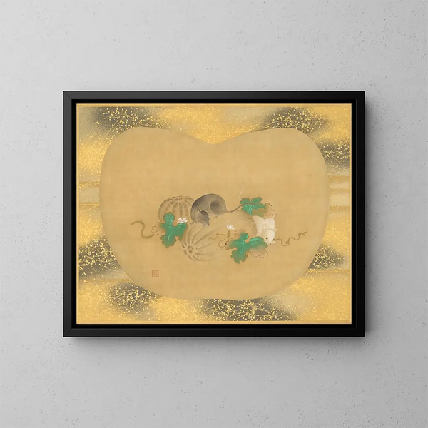Gourd et souris - Kanō Tsunenobu — kehystetty taideteos seinällä
