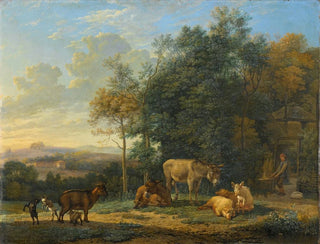 Karel Dujardin - Landscape with Two Donkeys Goats and Pigs.webp