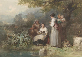 Karel Frans Philippeau - Groepje hengelende Italiaanse vrouwen.webp