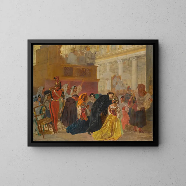 tutkimus Pape Pius IX:n paluusta Roomaan vuonna 1850 - Karl Bryullov — kehystetty taideteos seinällä