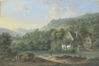 Karl Franz Kraul - Waldtal mit einem Bach rechts zwei Bauernhuser.webp