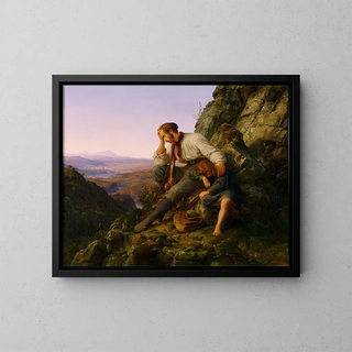 Varkaan ja hänen lapsensa - Karl Friedrich Lessing — kehystetty taideteos seinällä