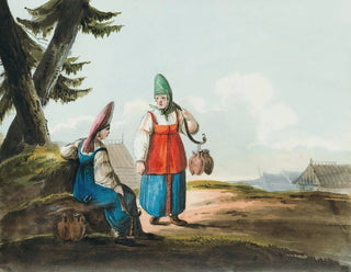 Karl Ivanovich Kollman - Two Peasant Women In Conversation.webp