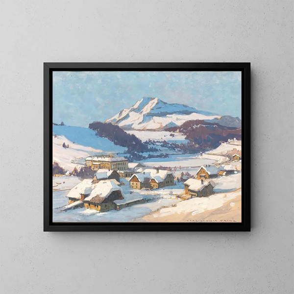 Pont de Vienne et montagne Tscher sous la neige - Karl Ludwig Prinz — kehystetty taideteos seinällä