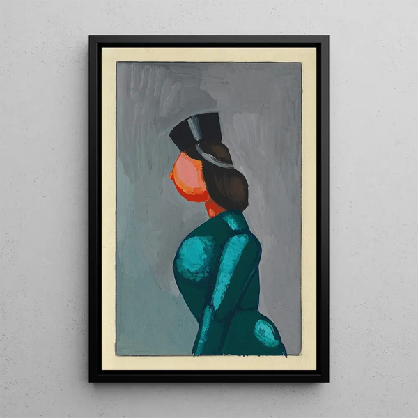 Karl Wiener - Ohne Titel Frau in grnem Kleid mit schwarzer Kappe.webp