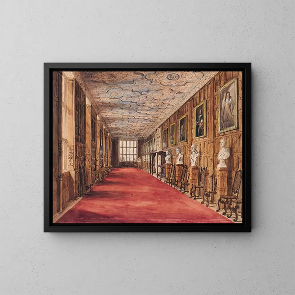 La galerie longue d'Aston Hall - Katherine Muirhead — kehystetty taideteos seinällä