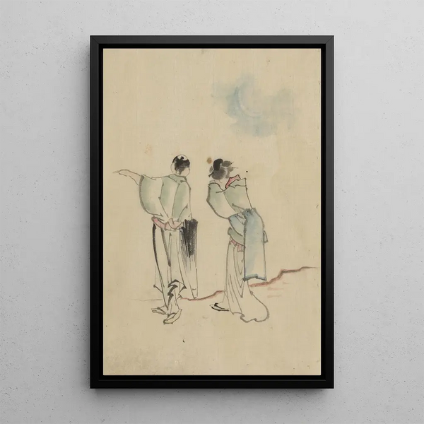 Katsushika Hokusai - A man and a woman seen from behind are looking to where the man is pointing with his left arm.webp
