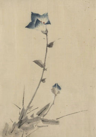Katsushika Hokusai - Blue flower blossom and bud at the end of a stalk.webp