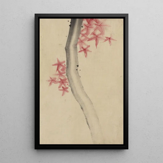 Katsushika Hokusai - Unidentified possibly a tree branch with red starshaped leaves or blossoms.webp