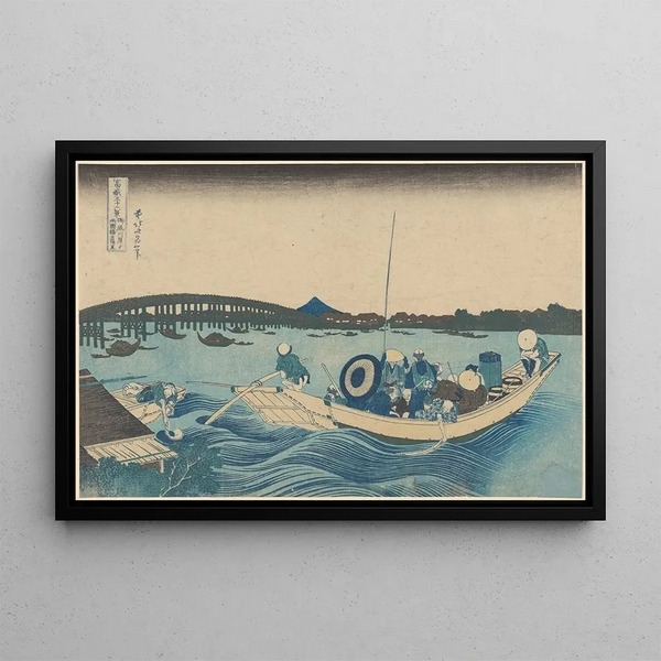 Katsushika Hokusai - Viewing Sunset over Rygoku Bridge from the Ommaya Embankment Edo Ommayagashi yori Rygokubashi no sekiy wo miru.webp
