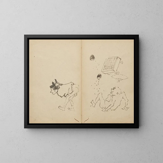 Un pet perturbe une partie de go - Kawanabe Kyōsai — kehystetty taideteos seinällä