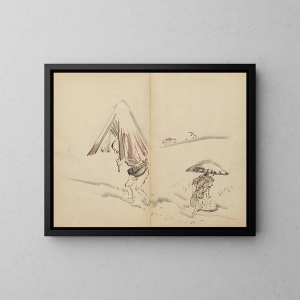 Figures dans la neige - Kawanabe Kyōsai — kehystetty taideteos seinällä