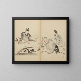 Munkiin kalligrafiassa - Kawanabe Kyōsai — kehystetty taideteos seinällä