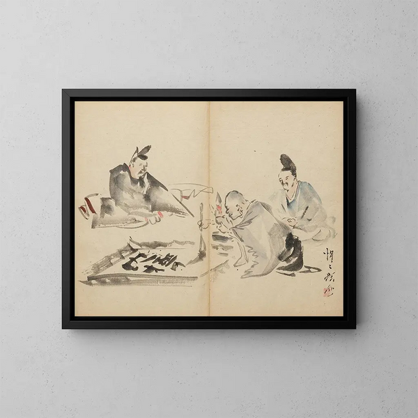 Munkiin kalligrafiassa - Kawanabe Kyōsai — kehystetty taideteos seinällä