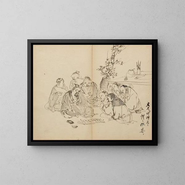 Tiedemiesten kokoontumisesta - Kawanabe Kyōsai — kehystetty taideteos seinällä