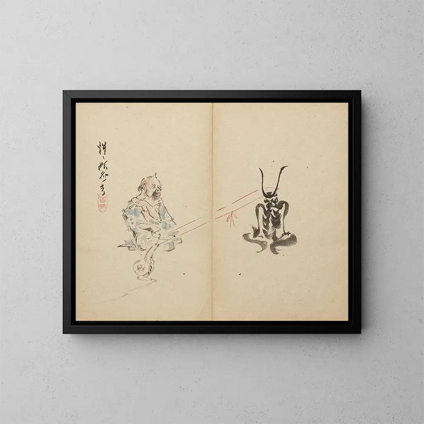 Escargot vastaan demoni - Kawanabe Kyōsai — kehystetty taideteos seinällä
