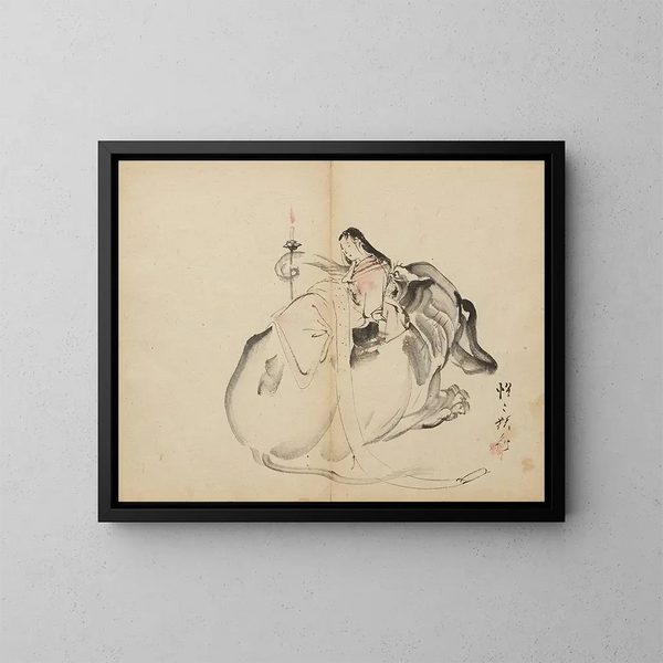 Monju seisoo - Kawanabe Kyōsai — kehystetty taideteos seinällä