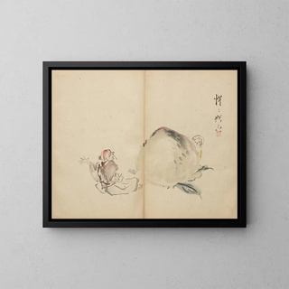 Poika kalastamassa - Kawanabe Kyōsai — kehystetty taideteos seinällä