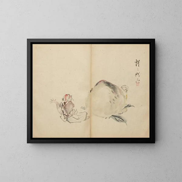 Poika kalastamassa - Kawanabe Kyōsai — kehystetty taideteos seinällä