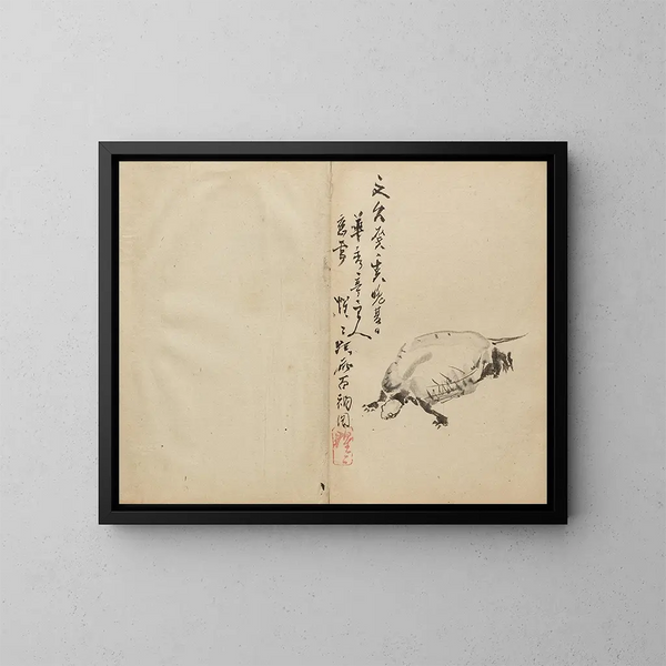 Tortue - Kawanabe Kyōsai — kehystetty taideteos seinällä