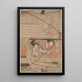 Kitagawa Utamaro - Fishing with a FourArmed Scoopnet Yotsu Deami center component of triptych.webp