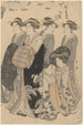 Nainen palvelijoiden kanssa - Kitagawa Utamaro — näkymä teoksesta