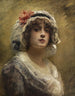 Portrait d'une jeune fille avec une casquette en tissu blanc - Konstantin Makovsky — näkymä teoksesta