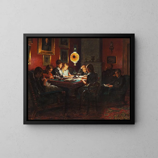 Portrait de famille à la lumière de la lampe - Kristian Zahrtmann — kehystetty taideteos seinällä