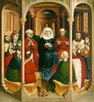 La descente du Saint-Esprit, Pentecôte, le panneau gauche de l'autel de Wurzach - Hans Multscher