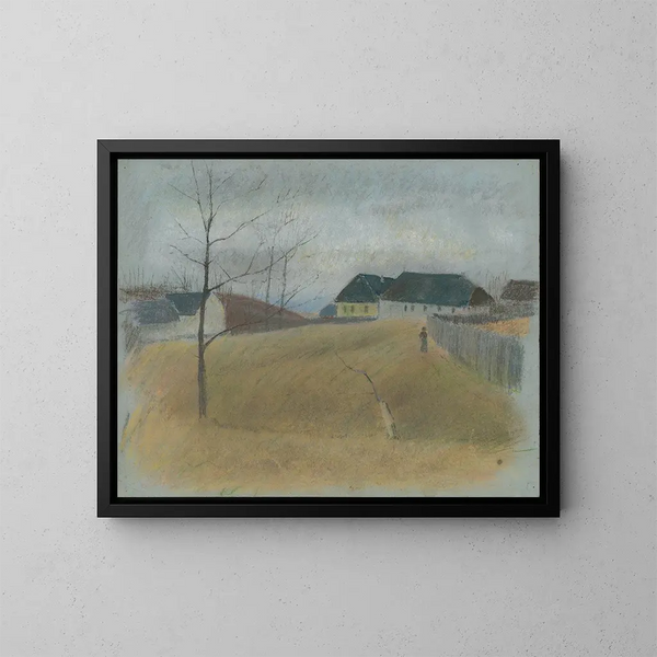 "À la fin du village" - Ladislav Mednyánszky — kehystetty taideteos seinällä