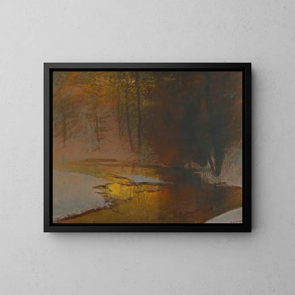 Rivière enneigée au coucher du soleil - Ladislav Mednyánszky — kehystetty taideteos seinällä