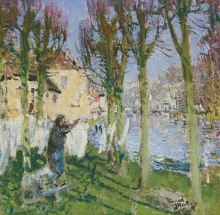 Lavandière tendant son linge - Pierre Eugène Montézin