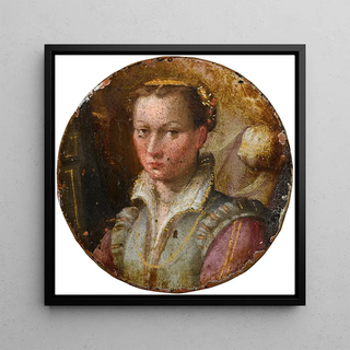 Lavinia Fontana - Portrait of a young woman bustlength in a green dress with pink sleeves.webp