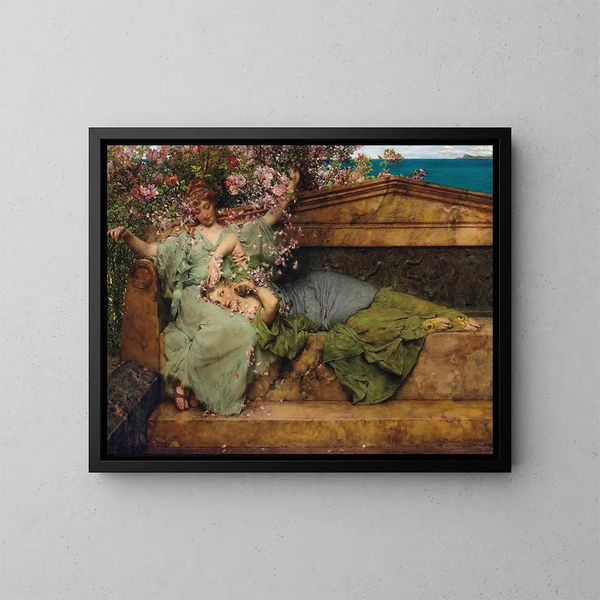 Ruusutarhassa - Lawrence Alma-Tadema — kehystetty taideteos seinällä