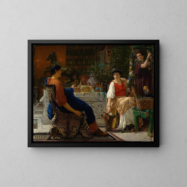Valmistelut juhlille Kukkaseppele - Lawrence Alma-Tadema — kehystetty taideteos seinällä