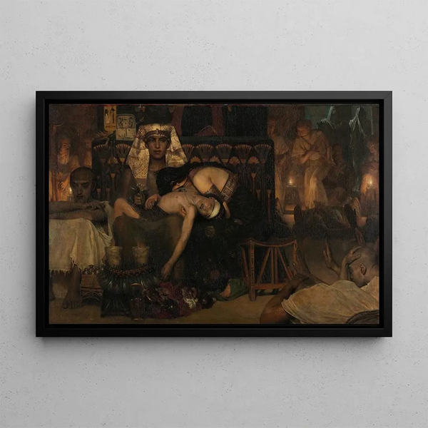 Faraonin vanhimman pojan kuolemasta - Lawrence Alma-Tadema — kehystetty taideteos seinällä