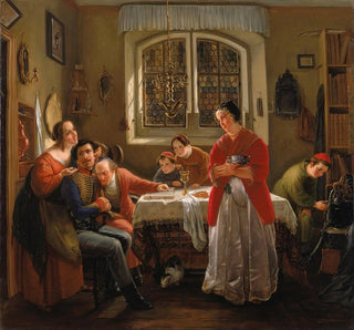 Moritz Daniel Oppenheim - The Return of the Volunteer from the Wars of Liberation to His Family Still Living in Accordance with Old Customs.webp